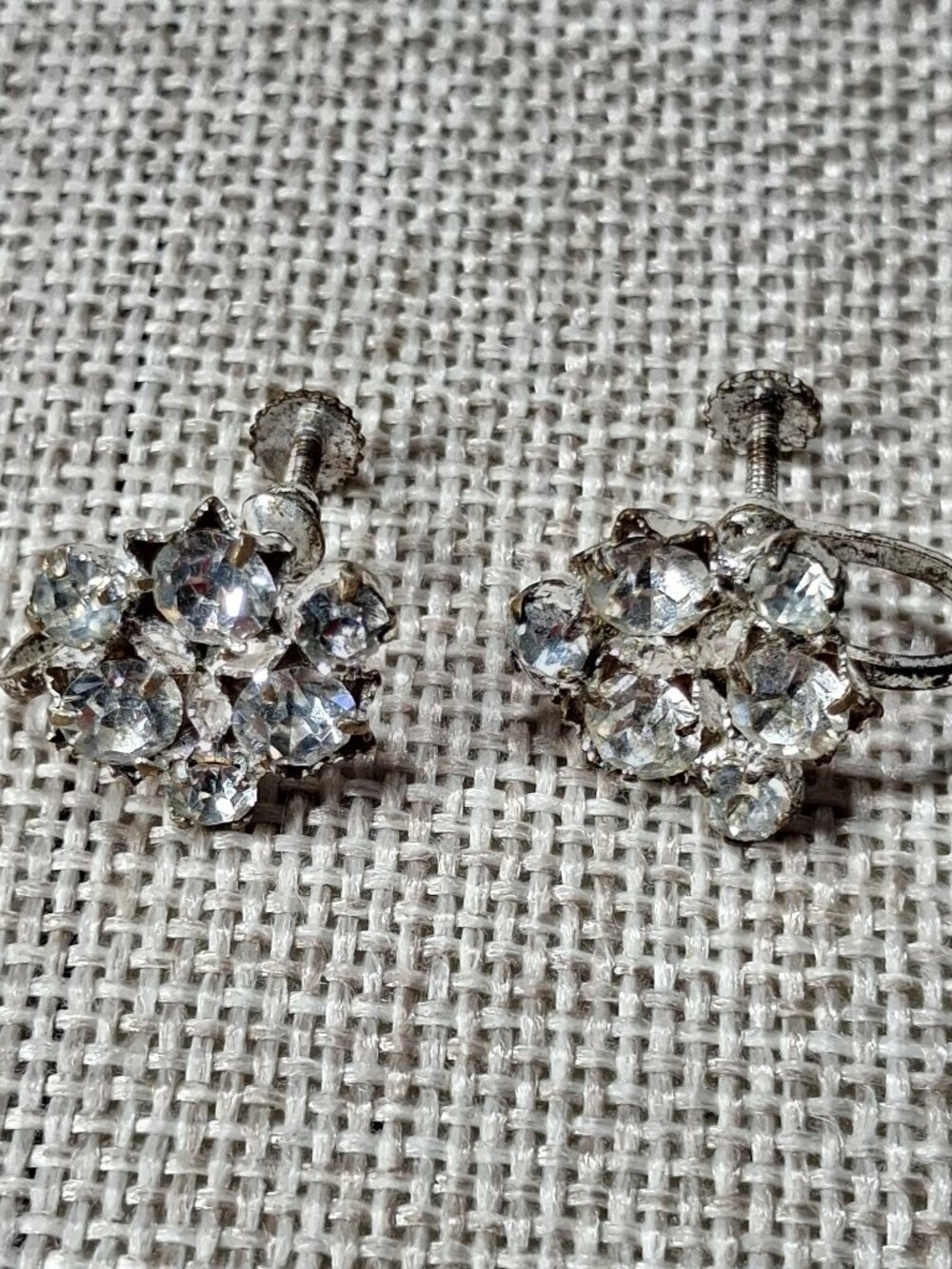 Vintage Screw Back Earrings with Clear Rhinestones - Made in Austria